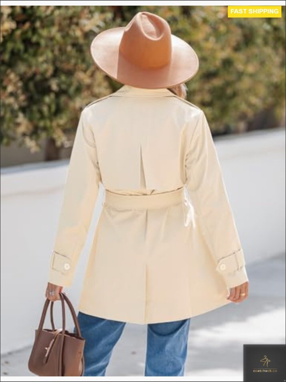 Classic Trench Coat Double Breasted Belted Business Casual Fall Outerwear - Picture 4 of 7